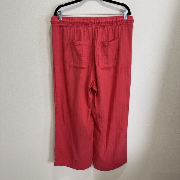 Old Navy Pants Womens Large Pink Gauzy Cotton Wide Leg Beachy Resort Summer Crop - Picture 8 of 15